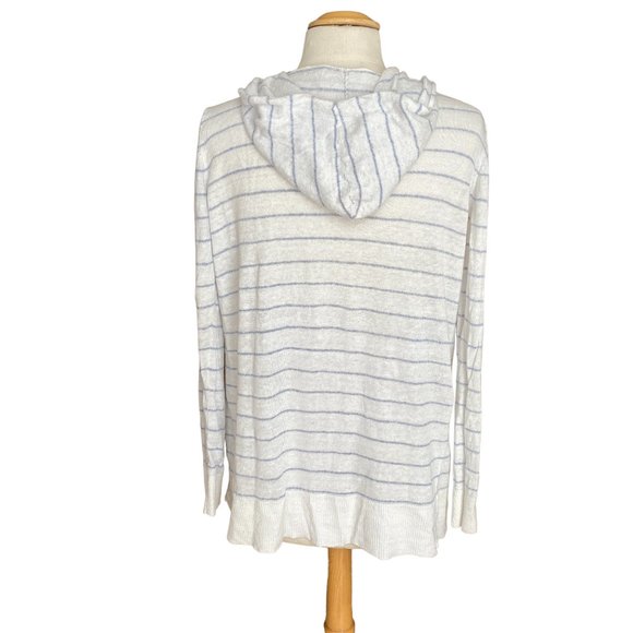Cynthia Rowley Linen Cardigan Sz M Nautical Striped Coastal Grandma Hooded Beach - Picture 6 of 10